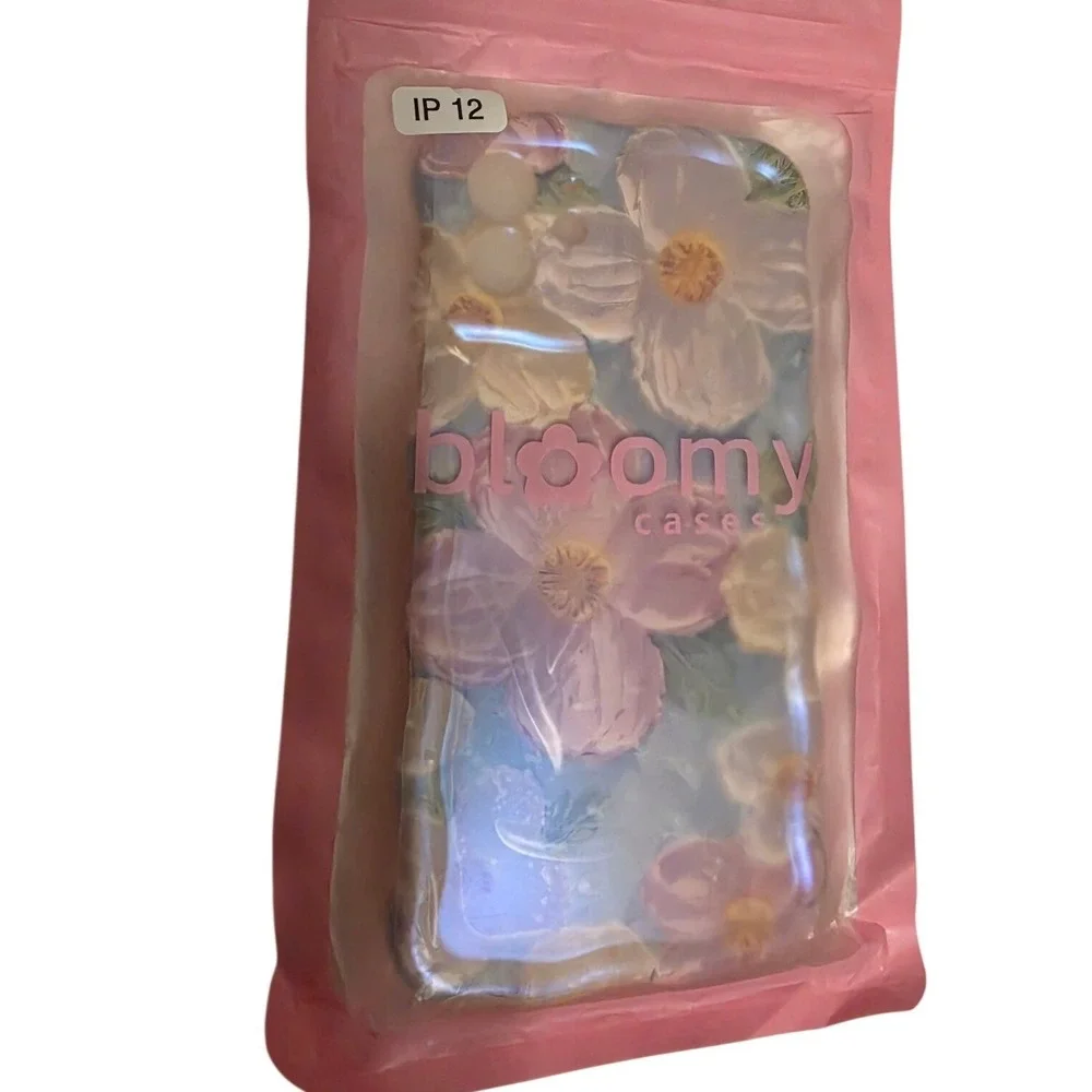 Bloomy Cases iPhone 12 Floral Oil Painting Wavy Edge Protective Case Pink Blue